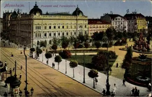 Ak Mannheim in Baden, Postamt, Paradeplatz