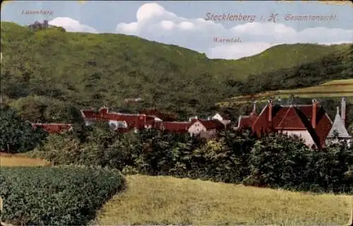 Ak Stecklenberg Thale im Harz, Teilansicht vom Ort, Feldpartie, Lauenburg, Wald