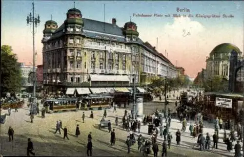 Ak Berlin Tiergarten, Potsdamer Platz mit Königgrätzer Straße, Straßenbahn