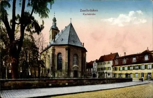 Ak Zweibrücken in der Pfalz, Karlskirche, Außenansicht