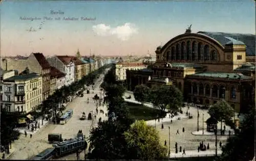 Ak Berlin Kreuzberg, Askanischer Platz mit Anhalter Bahnhof, Straßenbahn, Hotel Preußischer Hof