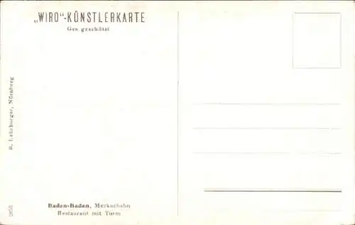 Künstler Ak Baden Baden, Merkurbahn, Restaurant mit Turm