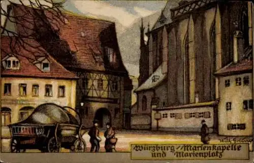 Steindruck Künstler Ak Greiner, Wilh., Würzburg am Main Unterfranken, Marienkapelle, Marienplatz