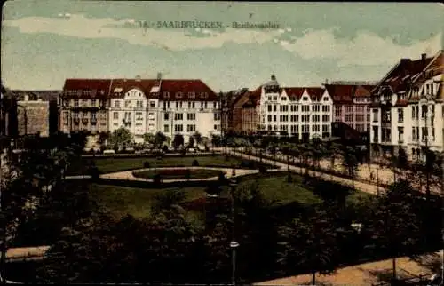 Ak Saarbrücken im Saarland, Blick auf den Beethovenplatz, Parkanlage, Häuser