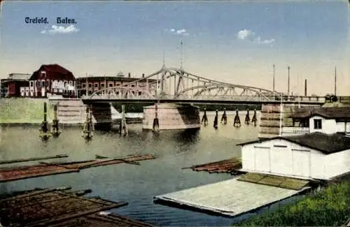 Ak Krefeld, Partie am Hafen, Brücke