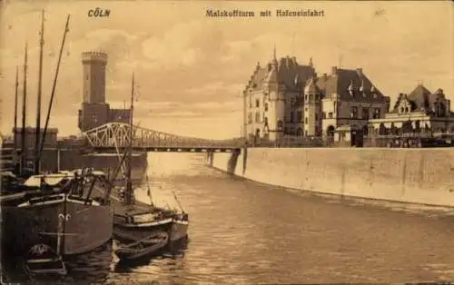 Ak Köln am Rhein, Malakoffturm mit Hafeneinfahrt