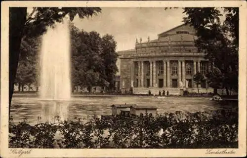 Ak Stuttgart in Baden Württemberg, Landestheater, Fontäne