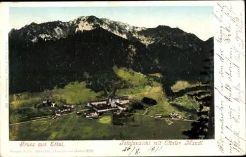 Ak Ettal Oberbayern, Totalansicht mit Ettaler Mandl, Photochromie Purger Nr. 520