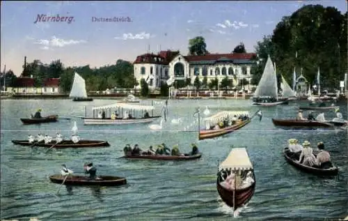 Ak Nürnberg in Mittelfranken, Dutzendteich, Ruderboote