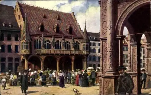 Künstler Ak Hoffmann, H., Freiburg im Breisgau, Münsterplatz mit Kaufhaus