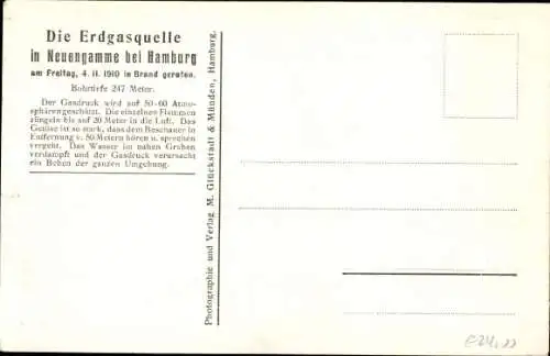 Ak Hamburg Bergedorf Neuengamme, Erdgasquelle, in Brand geraten 4.11.1910