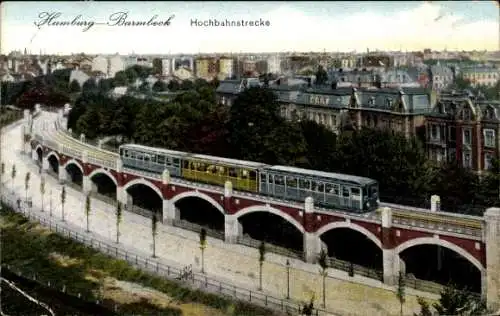 Ak Hamburg Nord Barmbek, Hochbahnstrecke, Panorama