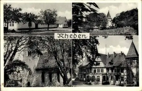 Ak Rheden Gronau an der Leine, Schule, Schloss, Parkpartie, Kirche,