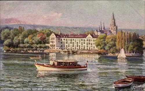 Künstler Ak Konstanz Bodensee, Insel Hotel auf der Dominikaner Insel, Tuck 783