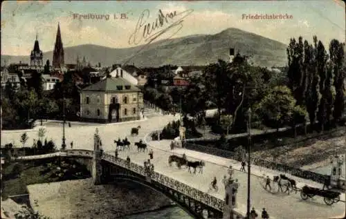 Ak Freiburg im Breisgau, Friedrichsbrücke, Verkehr