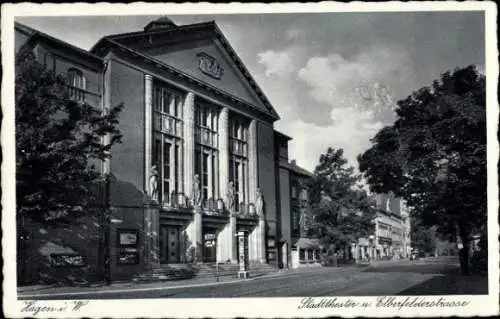 Ak Hagen in Westfalen Ruhrgebiet, Stadttheater und Elberfelderstraße, Fassade