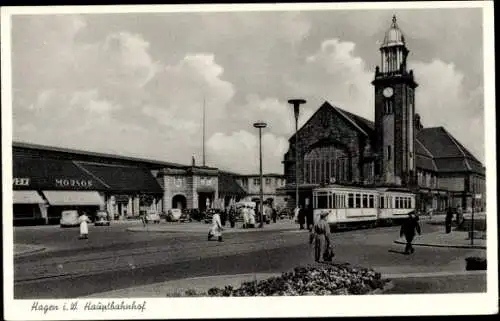 Ak Hagen in Westfalen, Straßenbahn am Hauptbahnhof