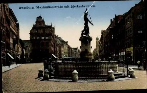 Ak Augsburg in Schwaben, Maximilianstraße mit Merkurbrunnen