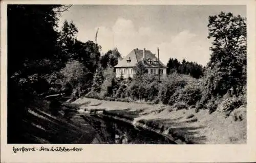 Ak Herford in Nordrhein Westfalen, Am Lübbertor, Bach, Haus im Wald