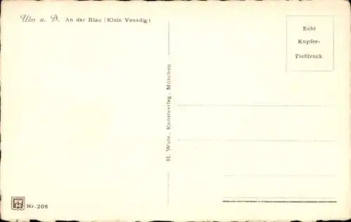 Ak Ulm an der Donau, An der Blau, Fluss, Wohnhäuser, Geschäfte