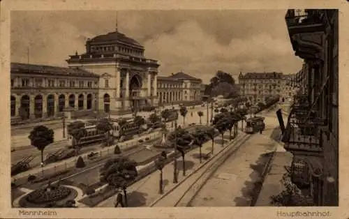 Ak Mannheim in Baden, Hauptbahnhof, Straßenbahn