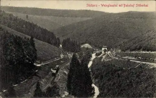 Ak Wieda Walkenried im Harz, Weinglasstal, Bahnhof Stöberhai