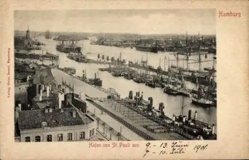 Ak Hamburg St. Pauli, Blick zum Hafen, Schiffe, Dampfer