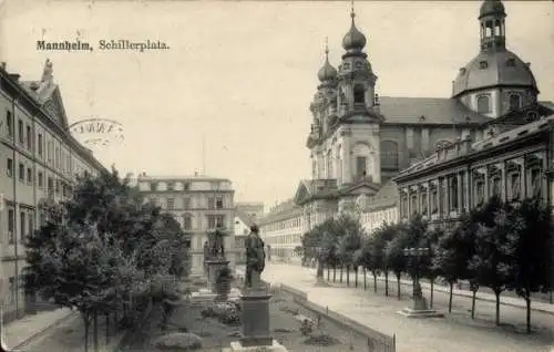 Ak Mannheim Rhein Neckar, Schillerplatz mit Hoftheater