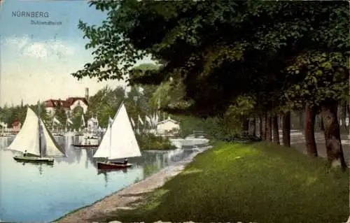 Ak Nürnberg Mittelfranken, Dutzendteich, Segelboote