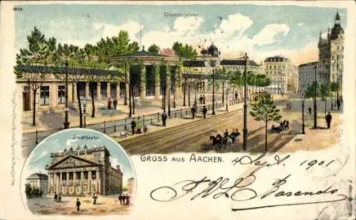 Litho Aachen in Nordrhein Westfalen, Elisenbrunnen, Stadttheater