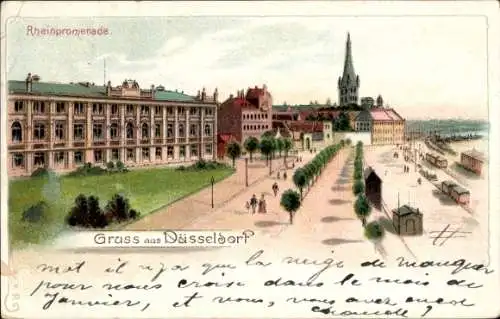 Litho Düsseldorf, Blick auf die Rheinpromenade