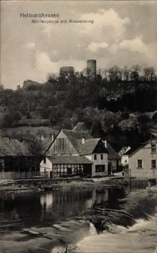 Ak Helmarshausen Bad Karlshafen an der Oberweser Hessen,Mühlenpartie mit Krukenburg