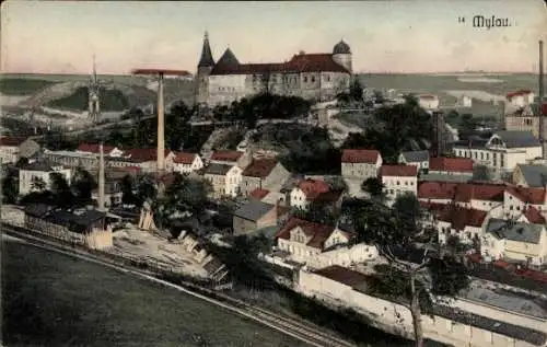 Ak Mylau Reichenbach im Vogtland, Burg, Ortsansicht