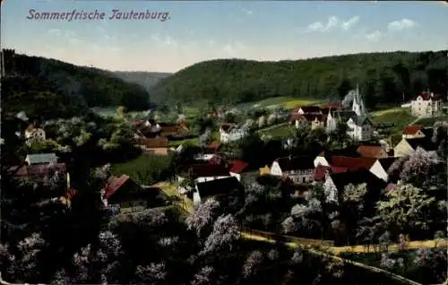 Ak Tautenburg in Thüringen, Gesamtansicht des Ortes, Baumblüte