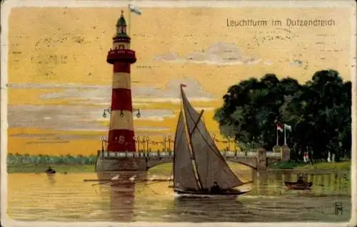 Litho Nürnberg in Mittelfranken Bayern, Leuchtturm im Dutzendteich