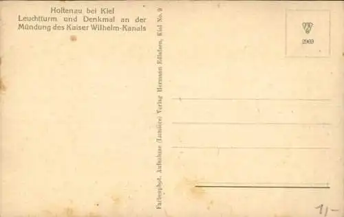 Ak Holtenau Kiel, Leuchtturm, Denkmal an der Kanalmündung