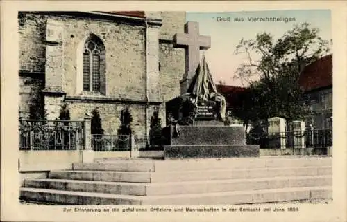 Ak Vierzehnheiligen Jena in Thüringen, Denkmal, Schlacht bei Jena 1806