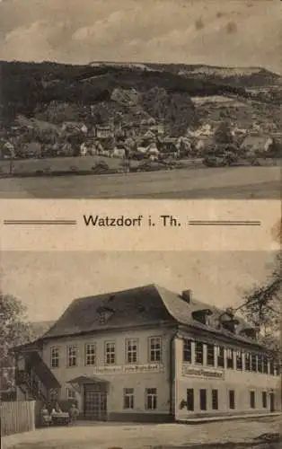 Ak Watzdorf Bad Blankenburg in Thüringen, Gesamtansicht, Gasthof zur Linde