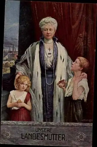 Künstler Ak Fischer, Art., Kaiserin Auguste Viktoria mit zwei Kindern, Landesmutter