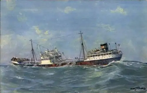 Künstler Ak Sebille, A., Petrolier par gros temps en Mediterranee, Tanker