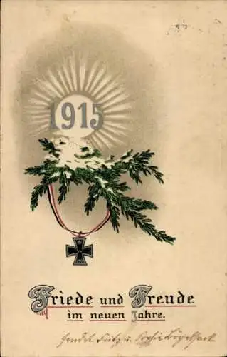 Ak Glückwunsch Neujahr, Jahreszahl 1915, Eisernes Kreuz