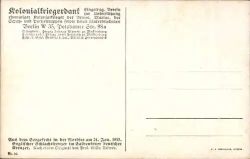 Künstler Ak Stöwer, Willy, Seegefecht Nordsee 1915, Englischer Schlachtkreuzer, deutsche Kreuzer