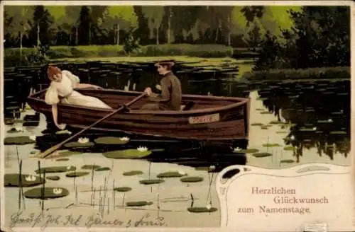 Künstler Litho Mailick, Liebespaar in einem Ruderboot