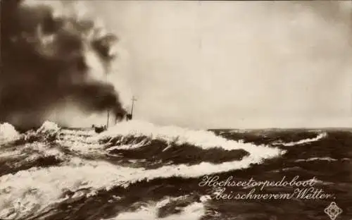 Ak Deutsches Kriegsschiff, Hochseetorpedoboot bei schwerem Wetter, Kaiserliche Marine, PH Berlin 118