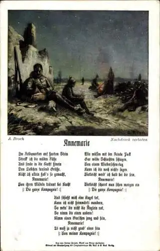 Lied Ak Broch, A., Annemarie, Soldaten im Feld, I. WK