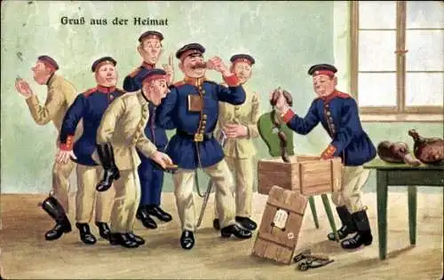 Ak Gruß aus der Heimat, Deutsche Soldaten in Uniformen, Würste, Schinken