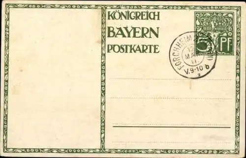 Ganzsachen Künstler Ak Diez, M., Prinzregent Luitpold von Bayern 1911, 5 Pfennig