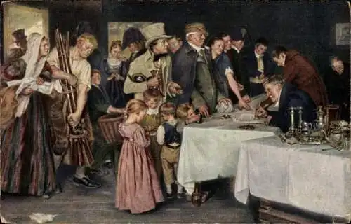 Künstler Ak Kampf, Arthur, Volksopfer, Gold gab ich für Eisen, Jahrhundertfeier-Ausstellung Breslau