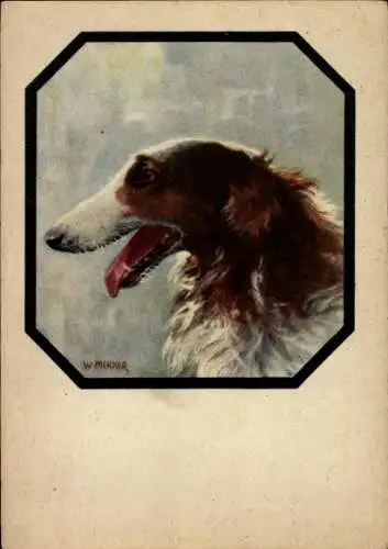 Künstler Ak Merker, W., Unsere treuen Freunde, Windhund, Hundeportrait