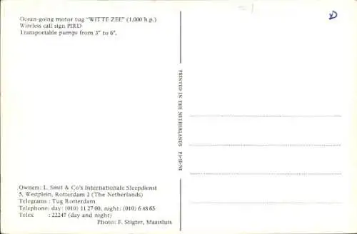 Ak Schlepper MT Witte Zee, L. Smit & Co., Internationale Sleepdienst